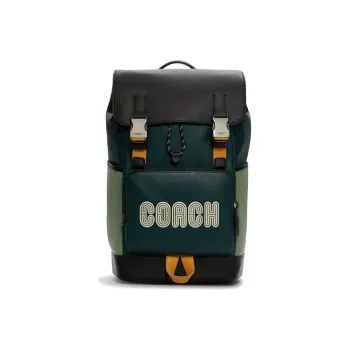 COACH Track Calfskin Backpack Tubas Men's Black & Green