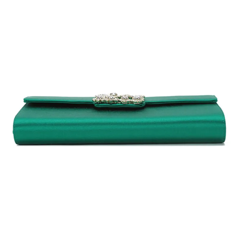 Roger Vivier Flower Strass Silk Satin Envelope Bag Shoulder Bags Women's Green Gold-4