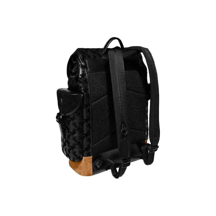 COACH Hitch Leather Patchwork With Suede Backpack Large Size Men's Black-2