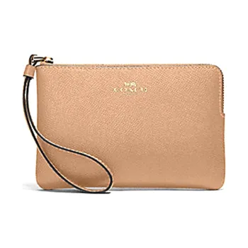 COACH Corner Zip Leather Wrist Bag, Coin Purse, Pochette, Clutch Women's Milk Tea