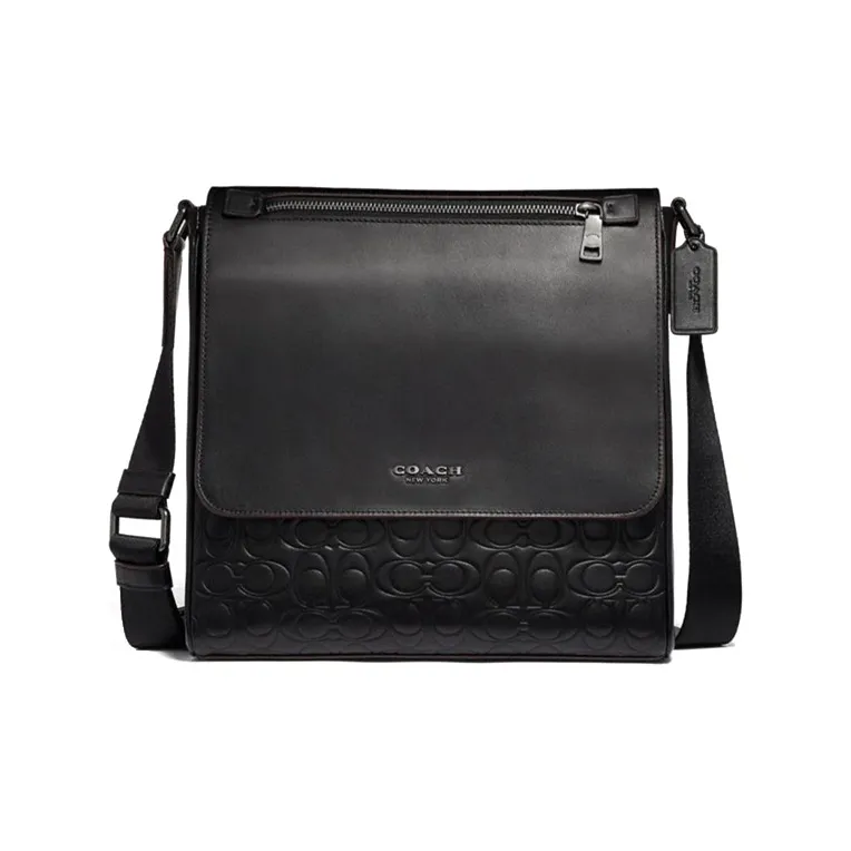 COACH Kennedy Cow Leather Shoulder Bag, Crossbody Bag Large Size Men's Black-0