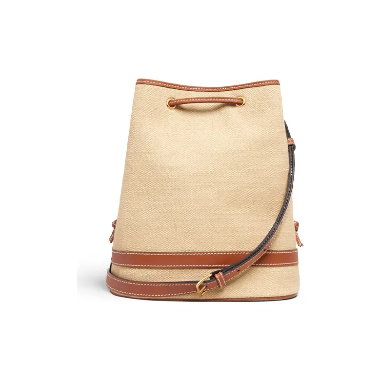CELINE Fabric And Cow Leather Handbag Bucket Bag Shoulder Bag Crossbody Bag Handbag Women's Yellow Brown-2