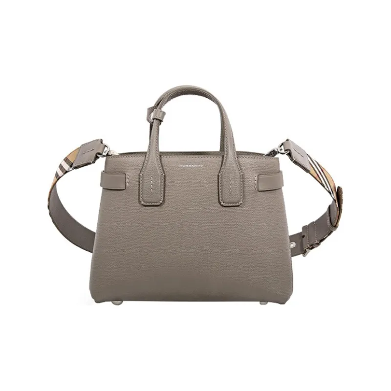 Burberry The Banner Series Cow Leather Handbag Shoulder Bag Small Size Women's Gray-1