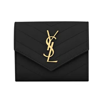 SAINT LAURENT CASSANDRE Genuine Leather Wallet Women's Black