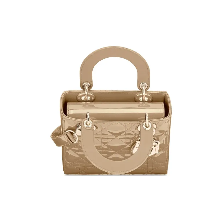 DIOR Lady Dior Patent Leather Calfskin Daisie Bag Portable Crossbody Bag Shoulder Bag Small Size Women's Beige-2