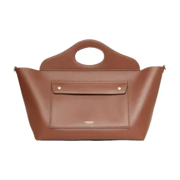 Burberry Pocket Bag Leather Tote Bag Shopping Bag Handbag Medium Size Women's Tan