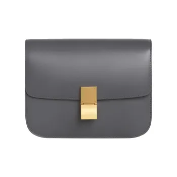 CELINE Classic Bo Polished Cow Leather Block Bag Shoulder Bag Crossbody Bag Medium Size Women's Dark Gray
