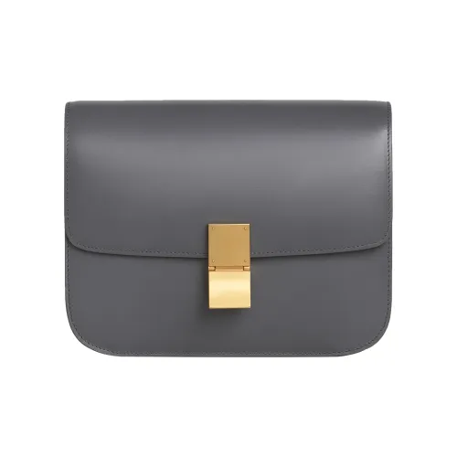 CELINE Classic Bo Polished Cow Leather Block Bag Shoulder Bag Crossbody Bag Medium Size Women's Dark Gray