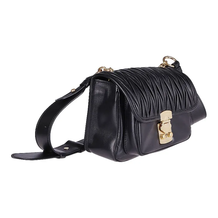 MIU MIU Panna Leather Shoulder Bag Crossbody Bag Women's Black-1