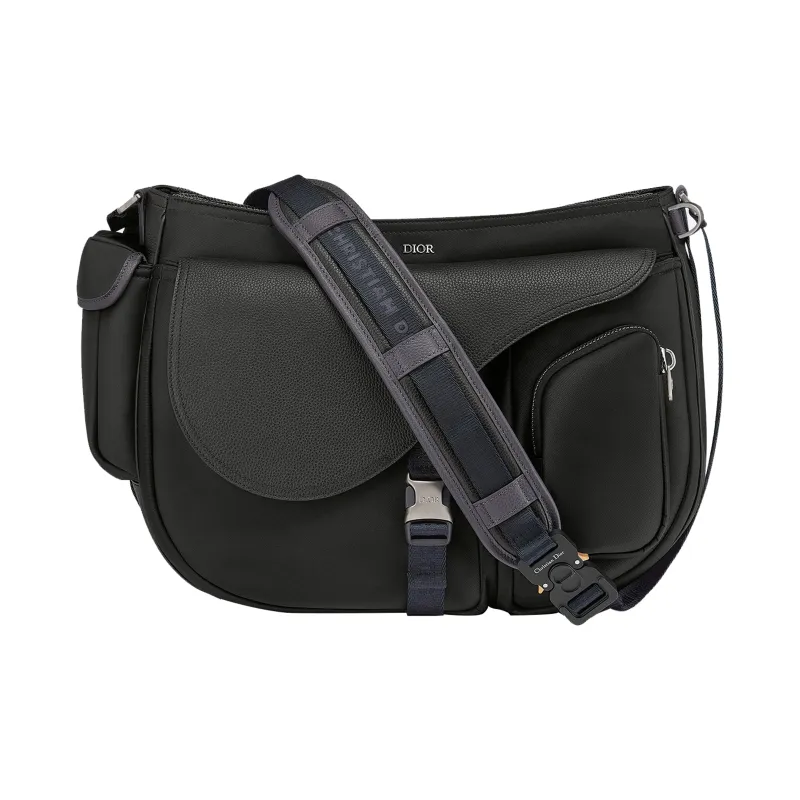 DIOR SACAI Collaboration Saddle Grained Calfskin Saddle Bag Handbag Shoulder Bag Crossbody Bag Men's Black/Navy-0