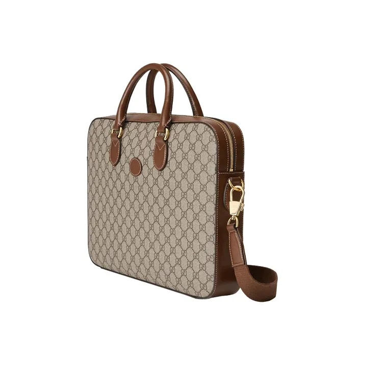 GUCCI Canvas With Leather Canvas Bag Briefcase Shoulder Bag Crossbody Bag Handbag Regular Men's Ebony & Brown-1