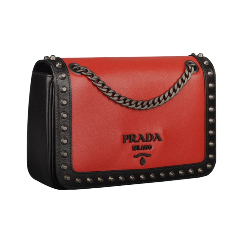 PRADA Leather Small Square Bag Crossbody Bag Shoulder Bag Women's Red & Black-1
