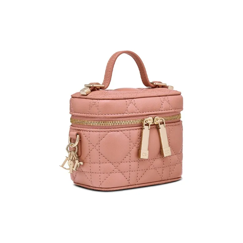 DIOR Lambskin Box Bag Shoulder Bag Crossbody Bag Handbag Makeup Bag Micro Women's Peachy Pink Color-3
