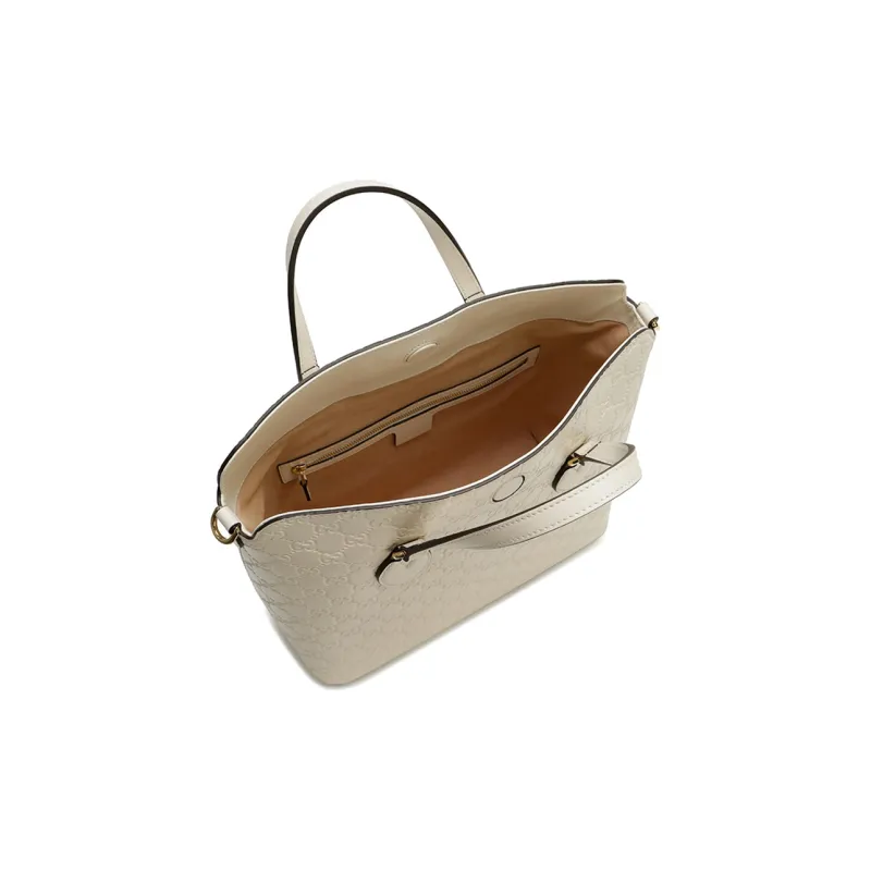 GUCCI Leather Tote Bag, Shopping Bag, Shoulder Bag, Handbag Regular Women's Ecru-4