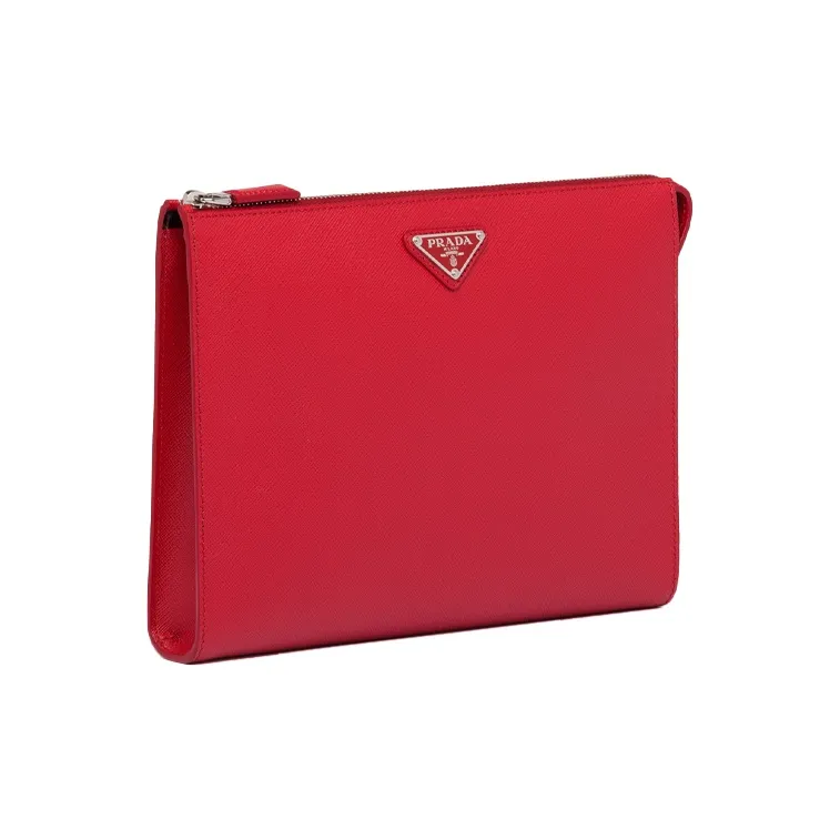 PRADA Saffiano Leather Clutch Men's Red-1