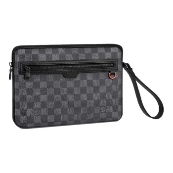 LOUIS VUITTON Canvas Cow Leather Patchwork Wrist Bags Clutches Regular Men's Black