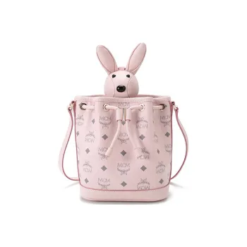 MCM Visetos Leather Drawstring Bag Bucket Bag Shoulder Bag Mini Women's Soft Pink