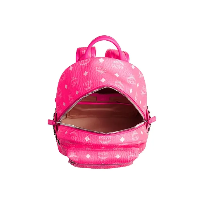 MCM Stark Visetos Artificial Leather Backpack Small Size Women's Neon Pink-2