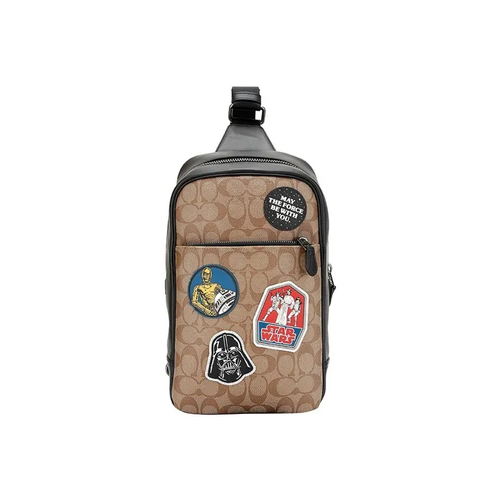 COACH X Star Wars Kookai Westway Artificial Leather Badge Accessory Crossbody Bag Sling Bag Small Size Men's Khaki-0