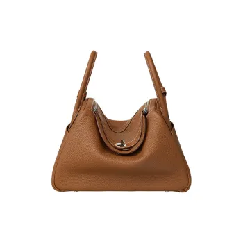 HERMES Taurillon Patchwork Clemence Cow Leather Handbag Shoulder Bag Women's 37 Gold Gold Brown