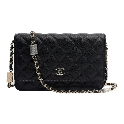 CHANEL Embossed Grain Cow Leather Woc Wallet On Chain Shoulder Bag, Crossbody Bag Mini Women's Black