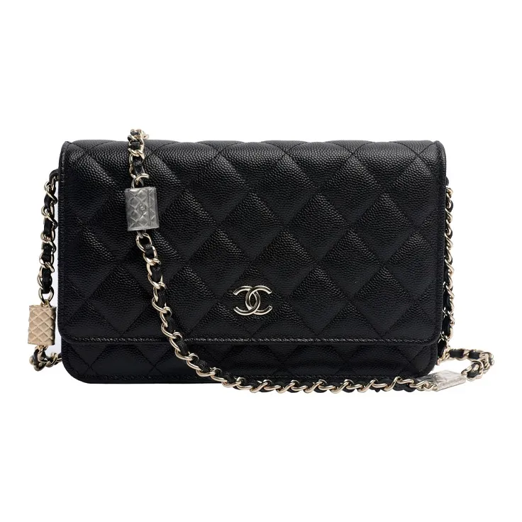 CHANEL Embossed Grain Cow Leather Woc Wallet On Chain Shoulder Bag, Crossbody Bag Mini Women's Black-0