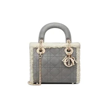 DIOR Lady Dior Shearling Chain Bag With Three Compartments Dai Fei Shoulder Handbag Mini Women's Gray