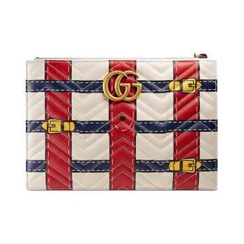 GUCCI Marmont Quilting Leather Clutch Women's White/Blue/Red
