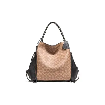 COACH Edie PVC Classic Monogram Fringe One Shoulder Crossbody Handbag Crossbody Bag Tubas Women's Brown