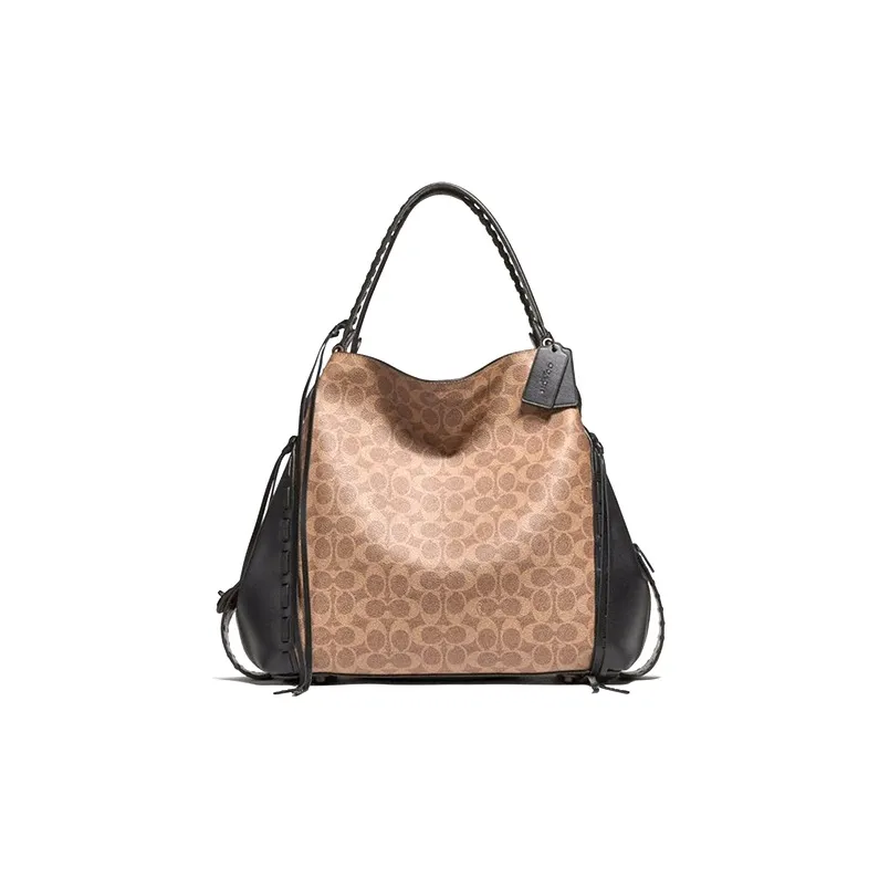 COACH Edie PVC Classic Monogram Fringe One Shoulder Crossbody Handbag Crossbody Bag Tubas Women's Brown-0