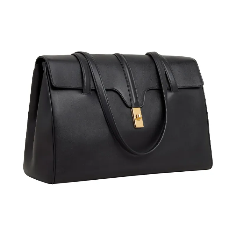 CELINE 16 Smooth Cow Leather Handbag Shoulder Bag Medium Size Women's Black-1