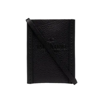 Valentino Cow Leather Leather Case Cell Phone Pouch Regular Unisex Black