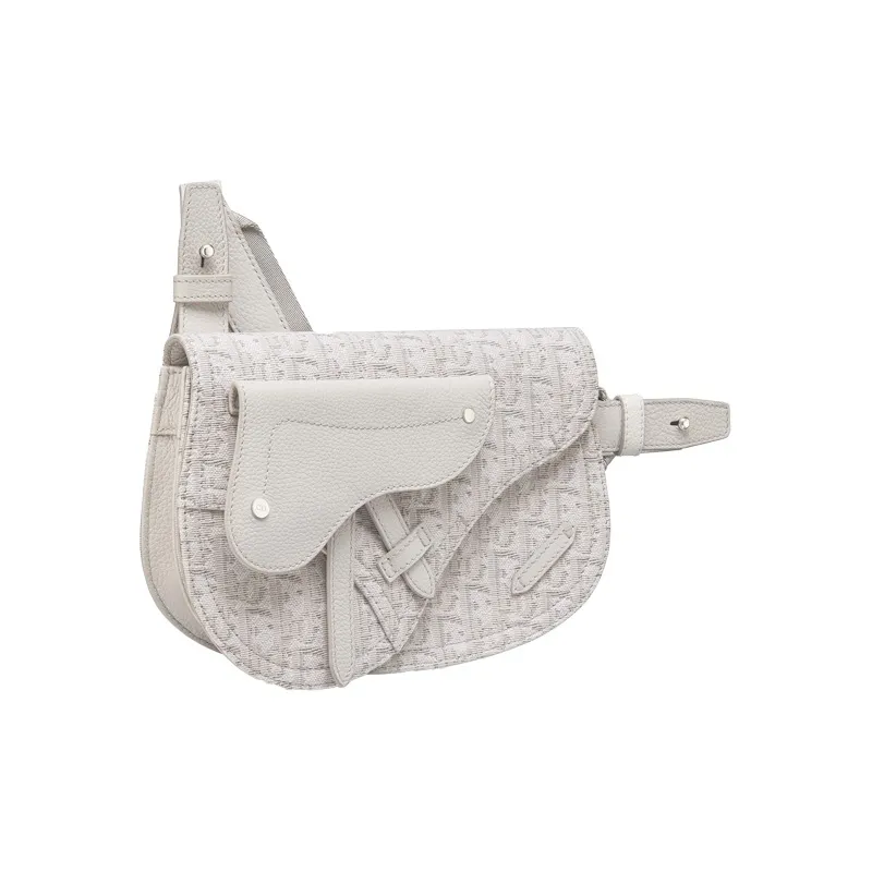 DIOR Saddle Nylon Fabric Saddle Bag, Sling Bag, Fanny Pack, Shoulder Bag, Crossbody Bag Small Size Unisex Beige-1