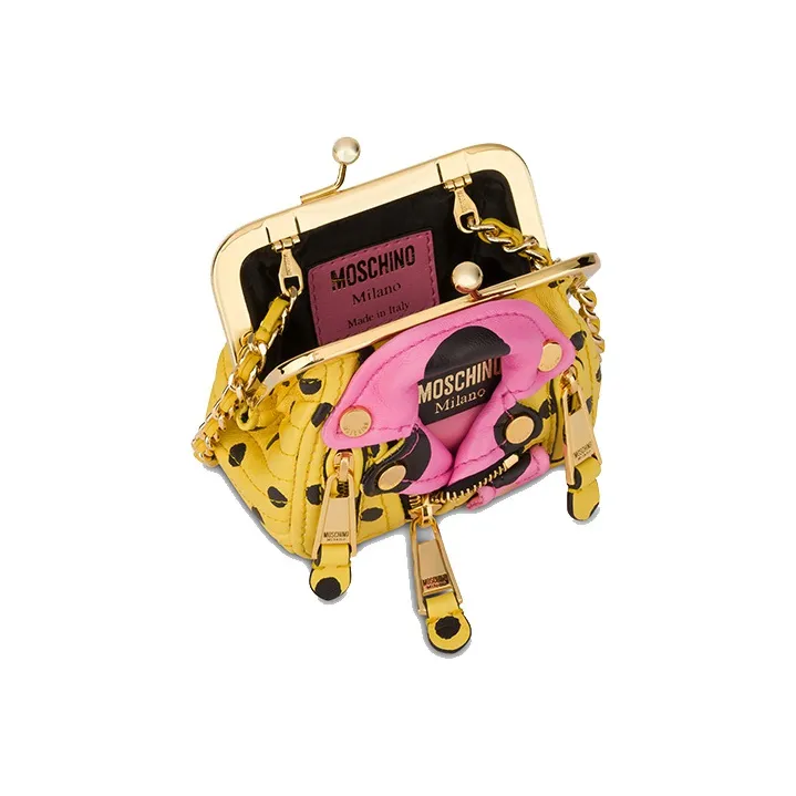 MOSCHINO Sheepskin Shoulder Bag Mini Women's Yellow & Pink-2