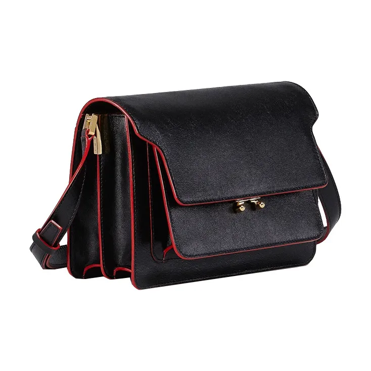 MARNI Trunk Calfskin Trunk Bag Small Square Bag Shoulder Bag Crossbody Bag Women's Black/Burgundy-1
