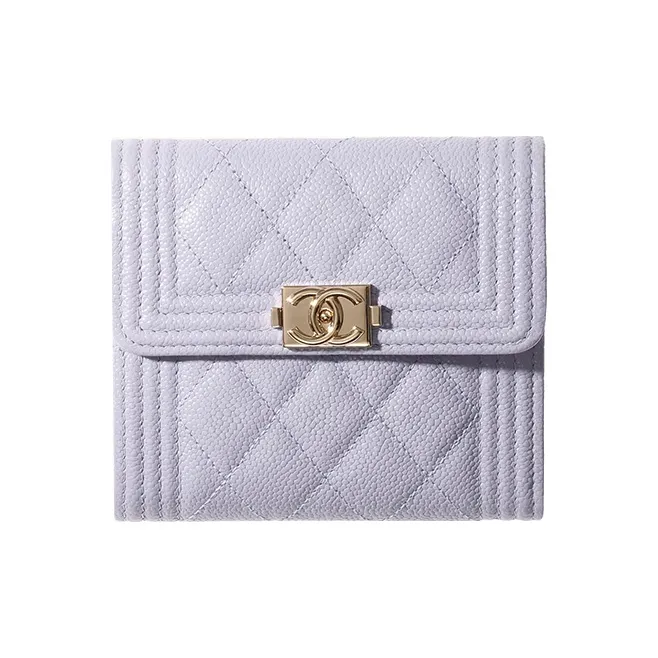 CHANEL Leboy Grain Calfskin Wallet Women's Light Purple-0