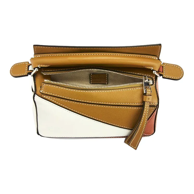 LOEWE Puzzle Cow Leather Geometric Bag Portable Crossbody Bag Shoulder Bag Mini Women's White/Brown-4