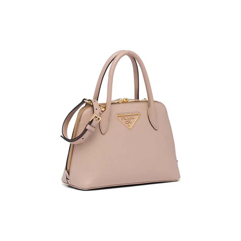 PRADA Leather Dome Bag, One Shoulder Handbag Women's Nude Pink-1
