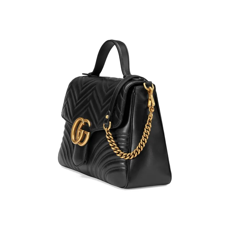 GUCCI GG Marmont Quilted Leather Chain Messenger Bag Shoulder Bag Crossbody Bag Handbag Medium Size Women's Black-1