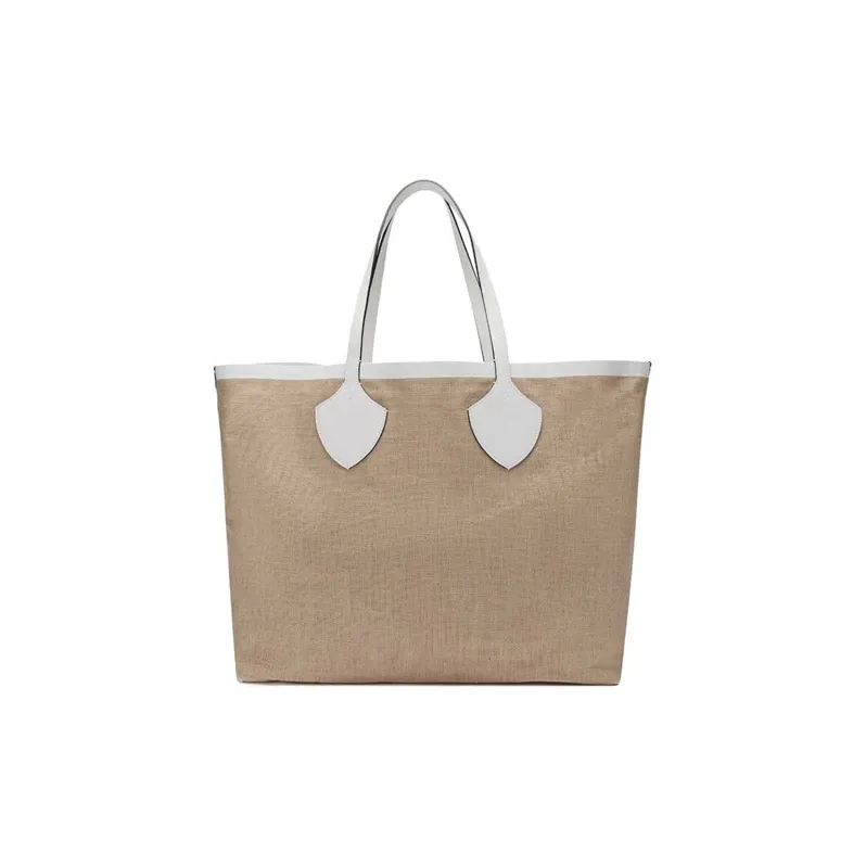 Burberry Polyurethane Tote Bag Shopping Bag Handbag Large Size Women's Chalk White Light Brown-3