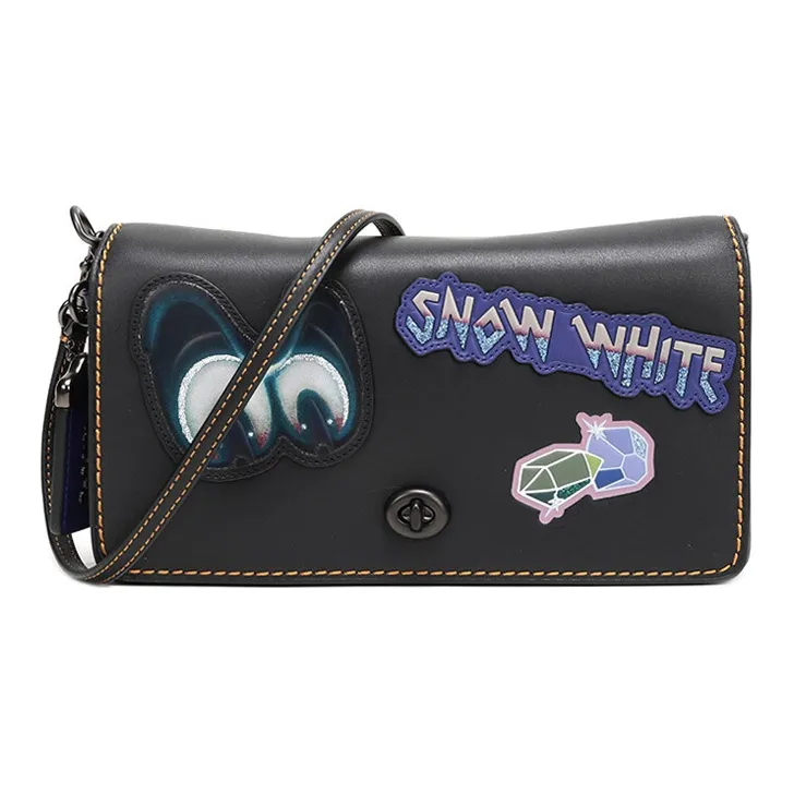 COACH Disney, Collaboration Dinky Leather Shoulder Bag, Crossbody Bag Medium Size Women's Black & Blue-0