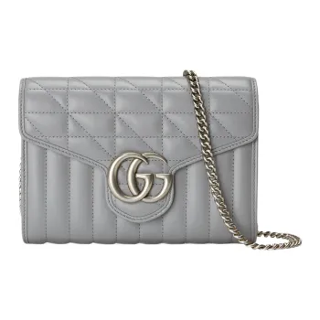 GUCCI GG Marmont Quilting Leather Envelope Bag Shoulder Bag Crossbody Bag Mini Women's Gray