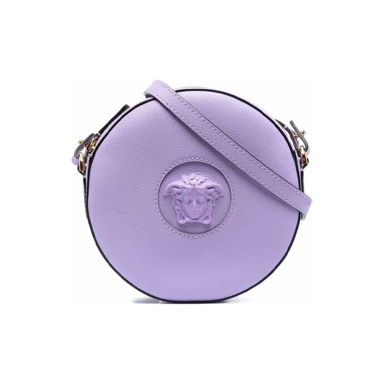 VERSACE La Medusa Calfskin Round Camera Bag, Handbag, Shoulder Bag Women's Purple-0