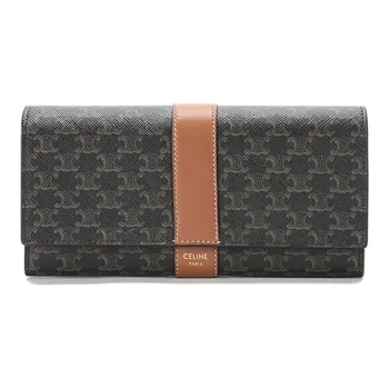CELINE Leather Wallet Women's Charcoal Black Brown Tawny