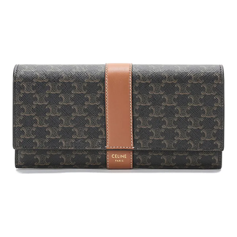 CELINE Leather Wallet Women's Charcoal Black Brown Tawny-0