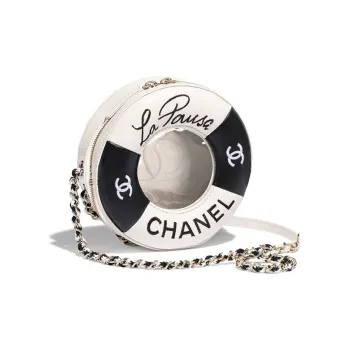 CHANEL Sheepskin Round Bag, Shoulder Bag, Crossbody Bag Women's Black/White
