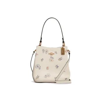 COACH Town Polished Pebbled Leather Bucket Bag Portable Crossbody Bag Shoulder Bag Women's White Print