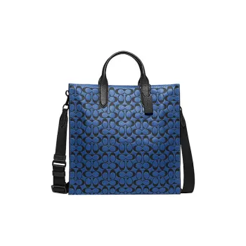 COACH Cow Leather Tote Bag Shopping Bag Shoulder Bag Crossbody Bag Handbag Large Size Men's Blue