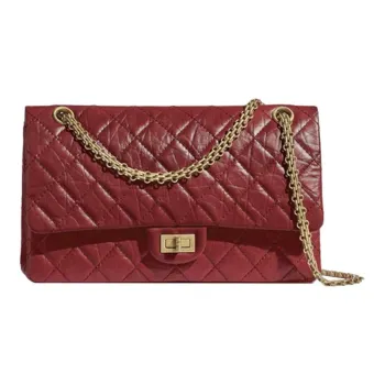 CHANEL 2.55 Vintage Calfskin Shoulder Bag Crossbody Bag Small Size Women's Burgundy