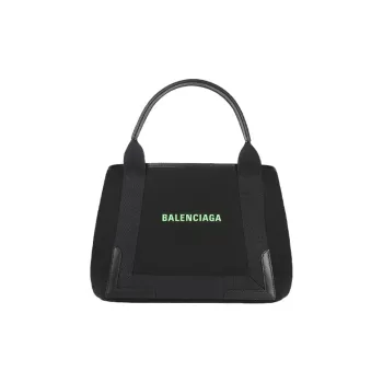 Balenciaga Cotton Canvas With Cow Leather Patchwork Combo Bag Handbag Small Size Women's Black/Neon Green